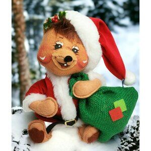 VTG Annalee Santa Bear 11" Christmas Toy Sack Suit Holiday Retired Tag Poseable